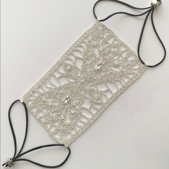 Luxury Rhinestone Mask Cover + black cotton mask - Picture 1 of 8